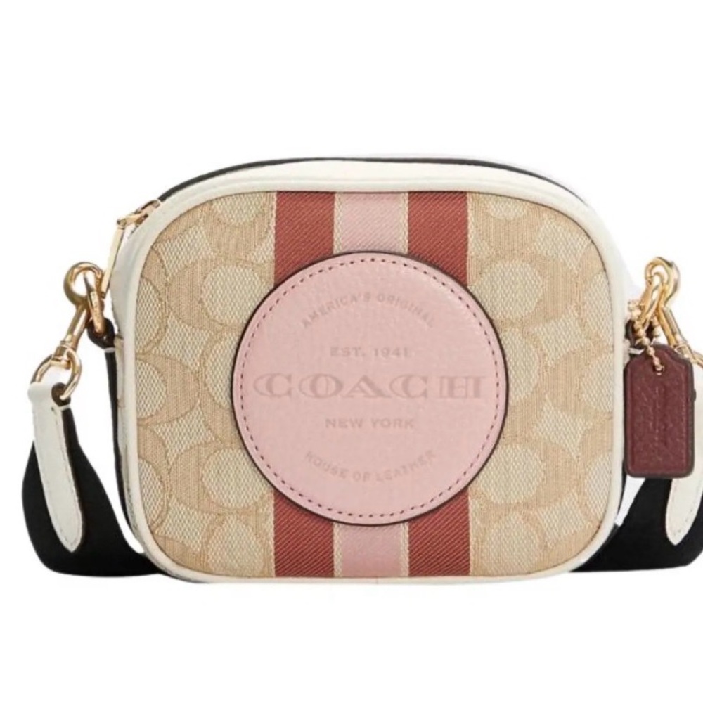Coach Beige and‎ Pink Signature Crossbody Bag